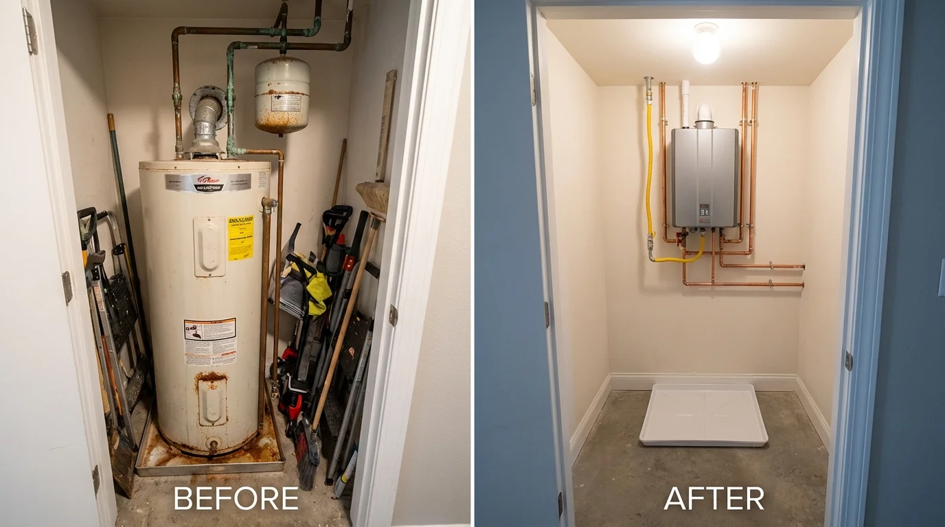 Tank water heater versus wall-mounted tankless unit comparison for Gardner, IL homeowners